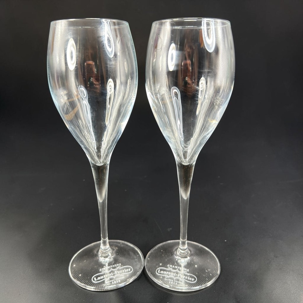 Laurent Perrier‎ Champagne Glasses Set of 2 Maison Fondee 1812 Etched Base 7.75"